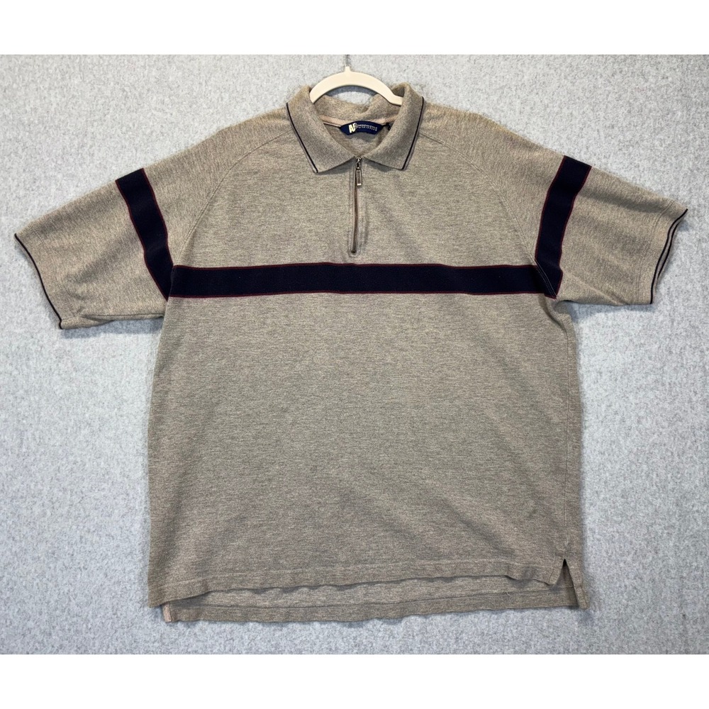 American Eagle Outfitters Vintage Mens Large Grey Navy Stripe Quarter Zip Polo